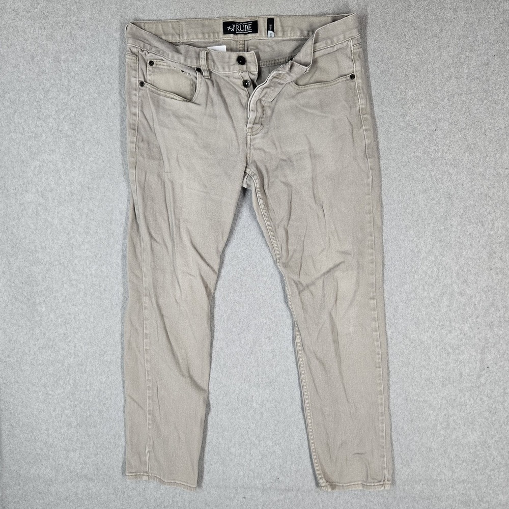 RUDE Men Jeans 36X32 Beige Denim Cargo Skinny Slim 28" Inseam Stretch